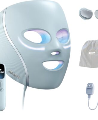 Shark CryoGlow LED Face Mask with Under-Eye Cooling, Anti-Ageing & Blemish Repair, Red & Blue LED, Infrared Light Therapy, USB-C, Remote Control, Storage Bag, Blue Frost, FW312