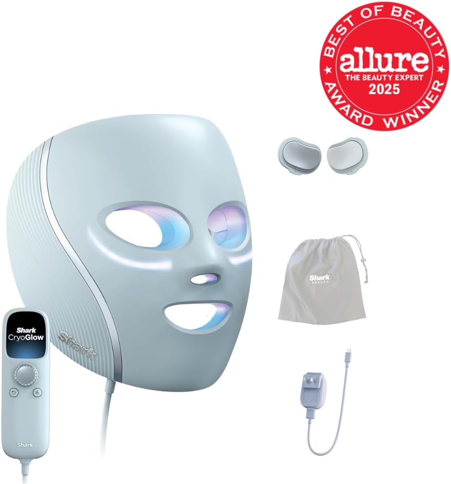 Shark CryoGlow LED Face Mask with Under-Eye Cooling, Anti-Ageing & Blemish Repair, Red & Blue LED, Infrared Light Therapy, USB-C, Remote Control, Storage Bag, Blue Frost, FW312 - Image 2