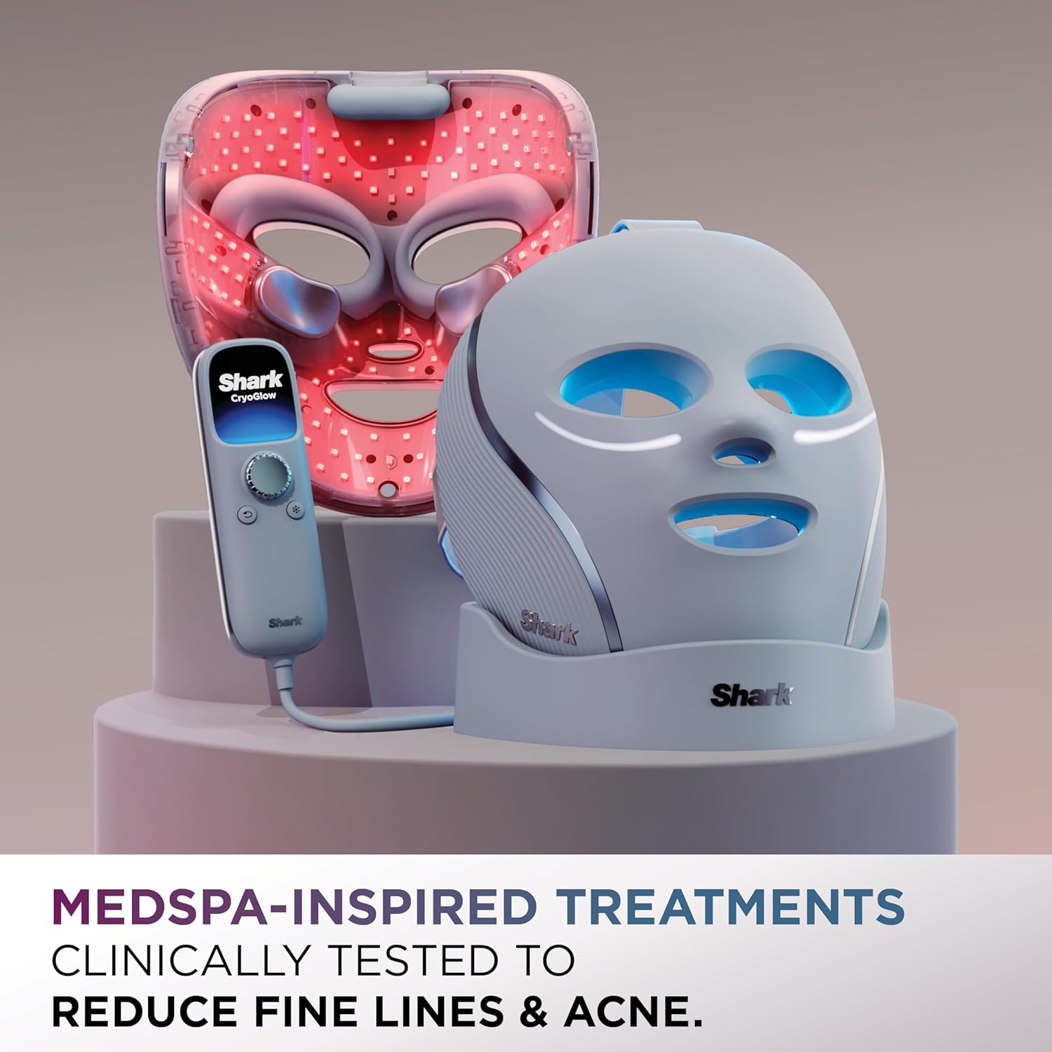Shark CryoGlow LED Face Mask with Under-Eye Cooling, Anti-Ageing & Blemish Repair, Red & Blue LED, Infrared Light Therapy, USB-C, Remote Control, Storage Bag, Blue Frost, FW312 - Image 3