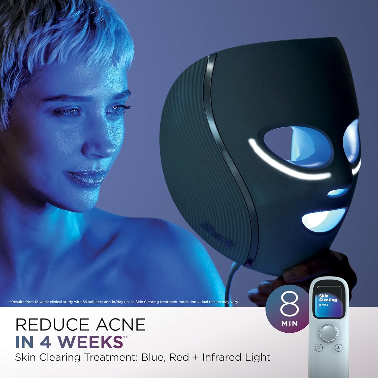 Shark CryoGlow LED Face Mask with Under-Eye Cooling, Anti-Ageing & Blemish Repair, Red & Blue LED, Infrared Light Therapy, USB-C, Remote Control, Storage Bag, Blue Frost, FW312 - Image 6