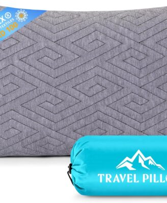 1 MIDDLE ONE Travel Pillow for Sleeping Camping, Memory Foam Small Pillow with Breathable Cover for Backpacking, Airplane, Car (15.5 X 12 Inch)